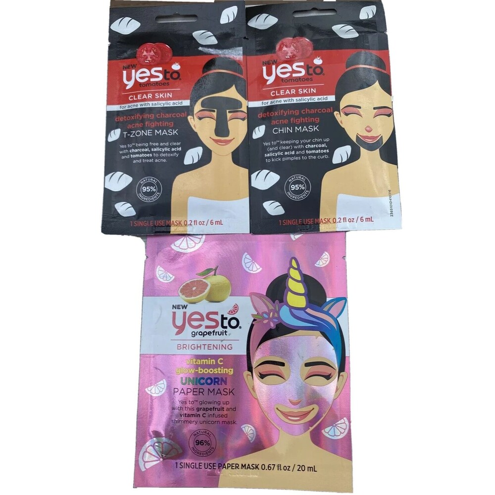 Limited Edition Yes To Grapefruit UNICORN Sheet Mask Yes To Tomatoes Chin Lot X4
